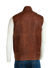 Men's Rust Nubuck Outdoor Leather Waistcoat: Alan