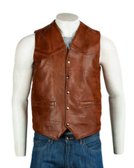 Men's Cognac Full Leather Tailored Waistcoat: Charley