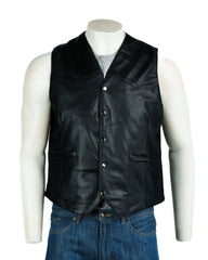Men's Black Full Leather Tailored Waistcoat: Charley