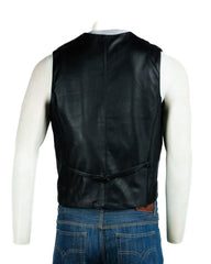Men's Black Full Leather Tailored Waistcoat: Charley