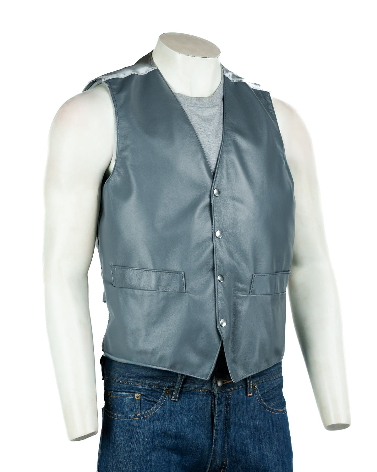Men's Grey Half Skin Leather Waistcoat: Vito