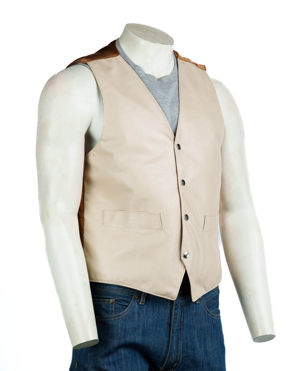 Men's Stone Half Skin Leather Waistcoat: Vito