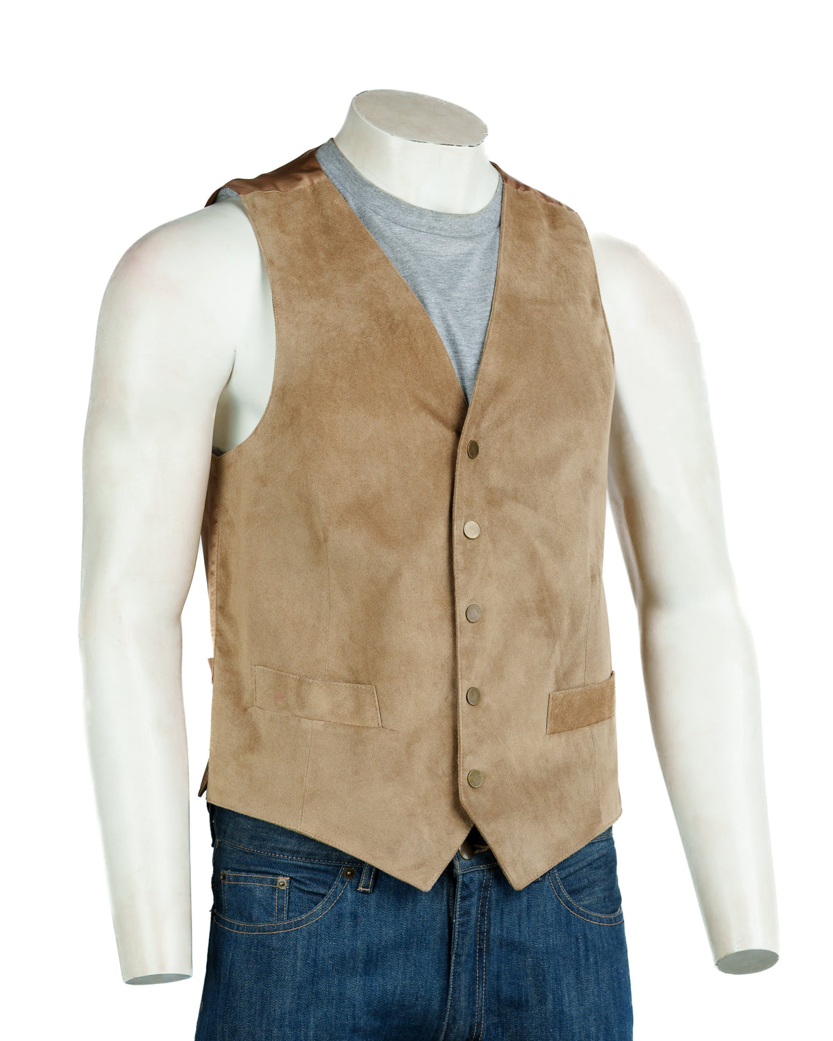 Men's Beige Half Skin Suede Waistcoat: Vito
