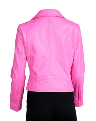 Ladies Fluorescent Pink Leather Biker Jacket - Caroline