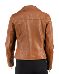Ladies Tan Leather Simple Asymmetric Biker Style Jacket: Andrea