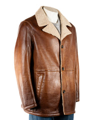 Men's Antique Cognac Leather Coat with Faux Sheepskin Lining: Elmo