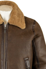 Men's Antique Brown B3 Style Vertical Zip Sheepskin Aviator Pilot Flight Jacket: Nico