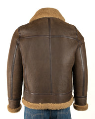 Men's Antique Brown B3 Style Vertical Zip Sheepskin Aviator Pilot Flight Jacket: Nico