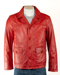 Men's Charm Exclusive Red Leather Reefer Style Jacket: Aaron