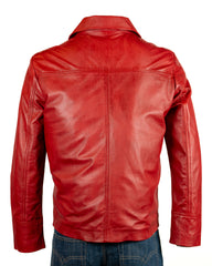 Men's Charm Exclusive Red Leather Reefer Style Jacket: Aaron