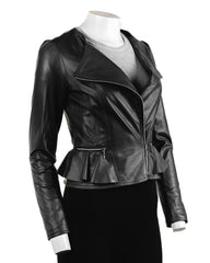 Ladies Black Leather Peplum Jacket: Natalia