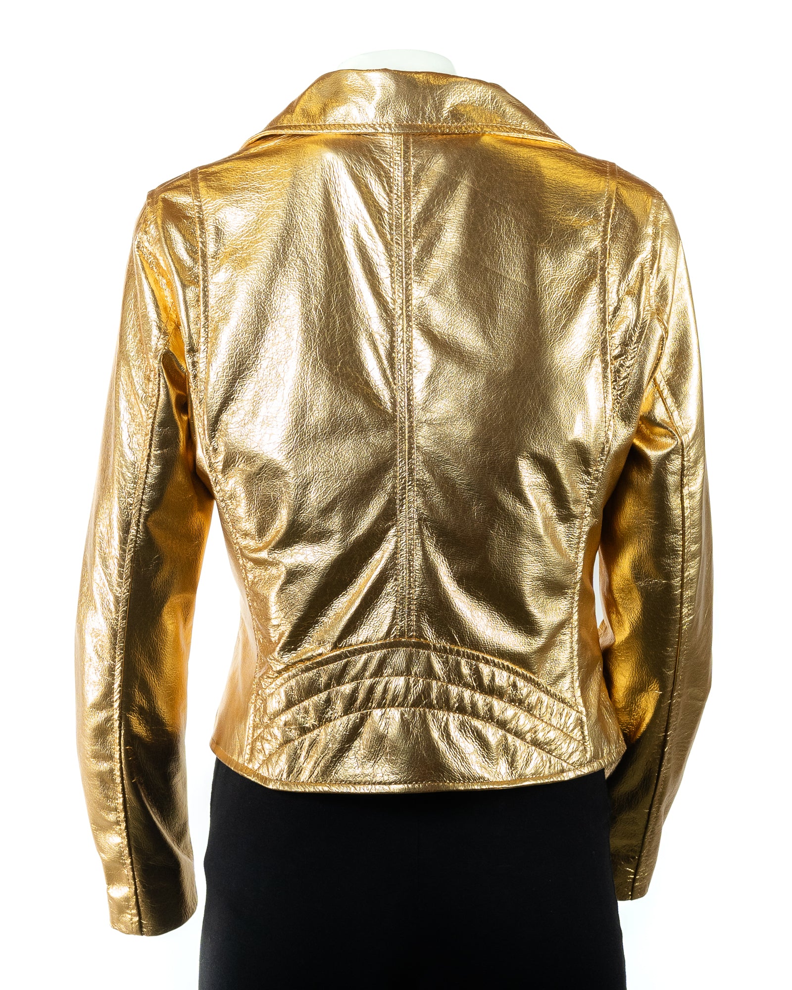 Ladies Gold Leather Biker Jacket Caroline 08 GOLD