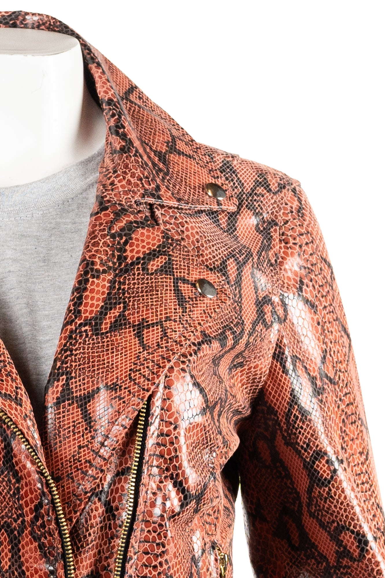 Ladies Snake Skin Effect Leather Biker Jacket Caroline – Leather