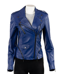 Ladies Indigo Soft Leather Biker Style Jacket: Trudy