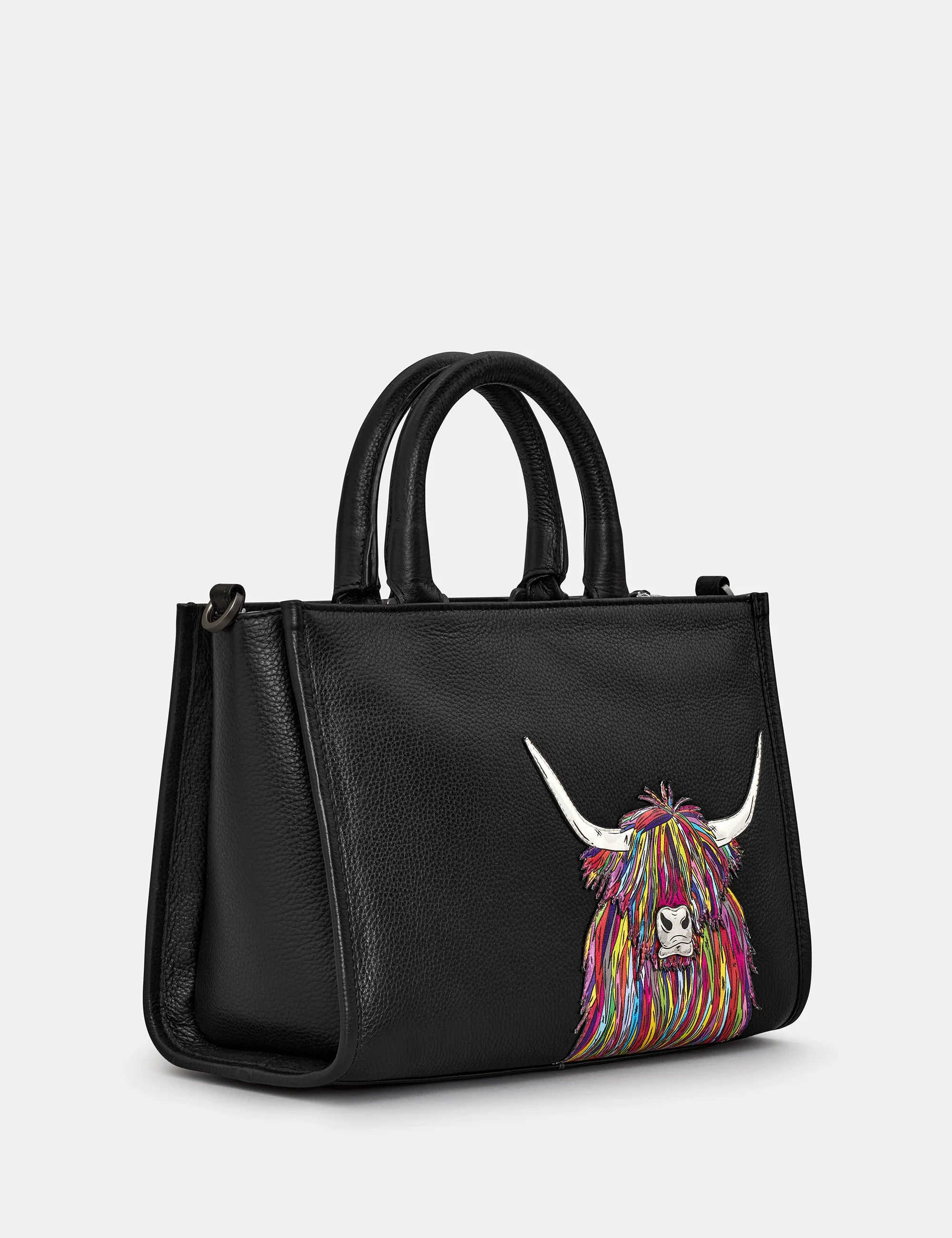 Yoshi - Highland Cow Leather Grab Bag with Detachable Shoulder Strap