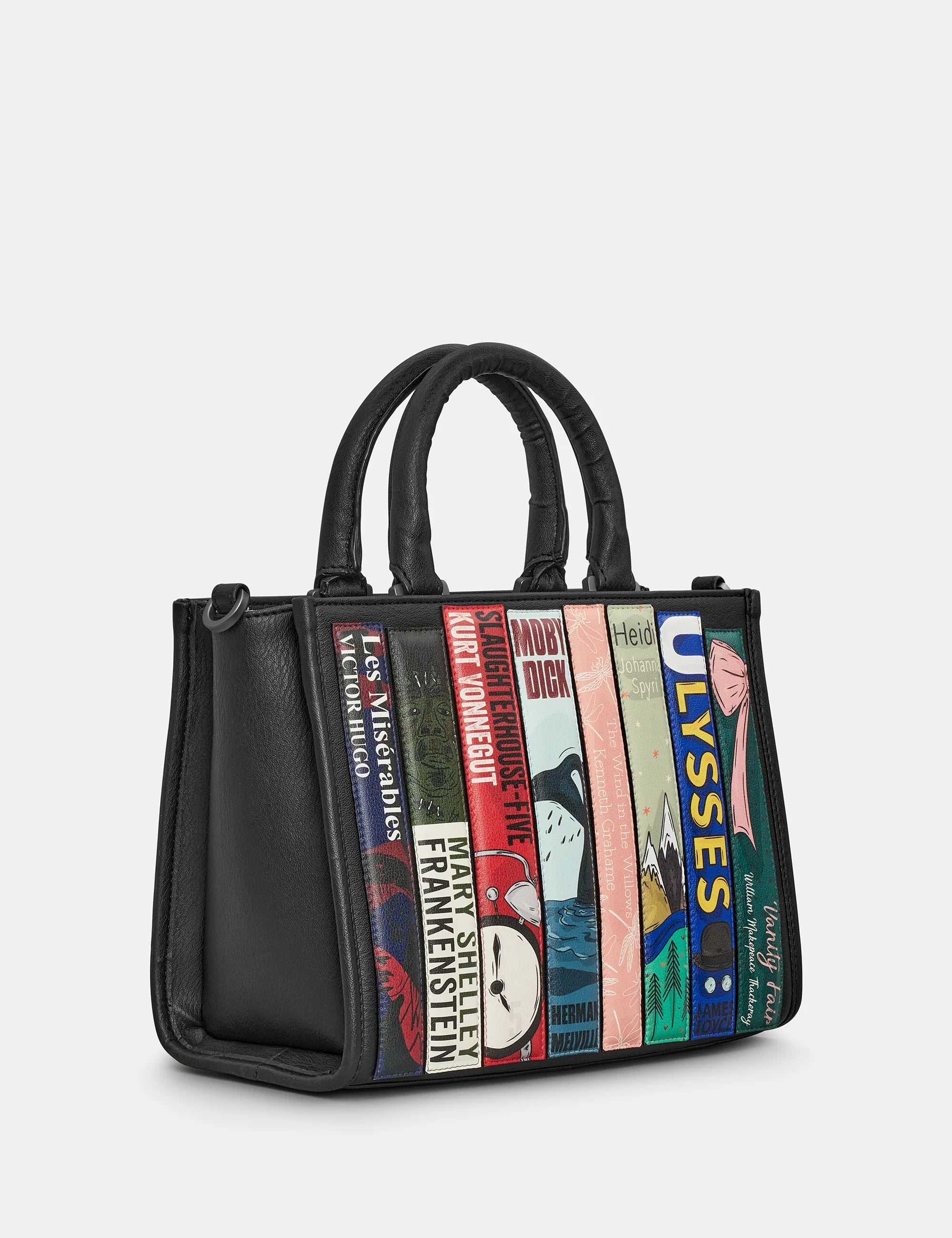 Yoshi - Vegan Leather / Faux Leather Bookworm Library Black Grab Bag with Detachable Shoulder Strap