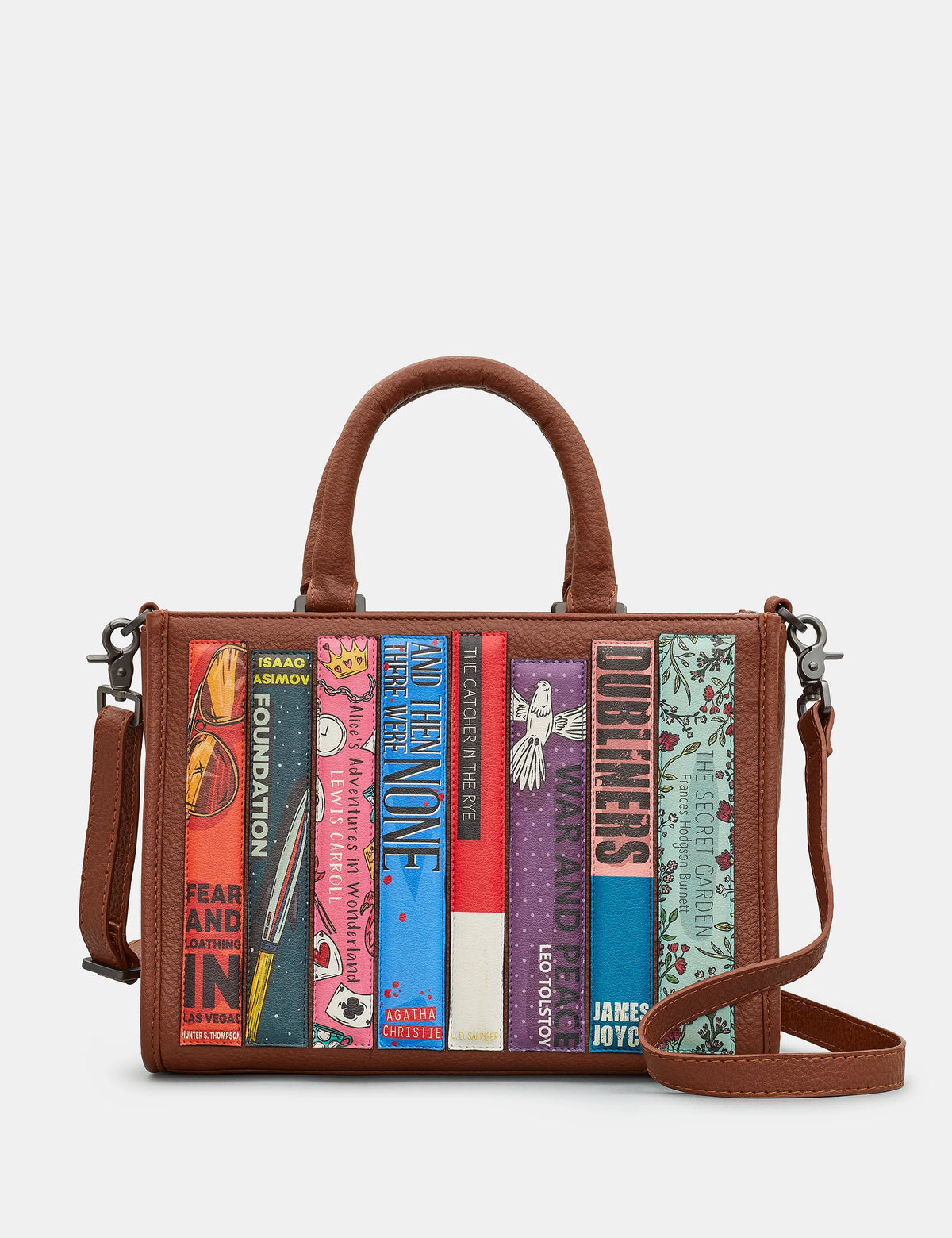 Yoshi - Vegan Leather / Faux Leather Bookworm Library Brown Grab Bag with Detachable Shoulder Strap
