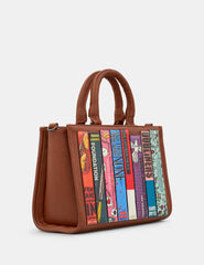 Yoshi - Vegan Leather / Faux Leather Bookworm Library Brown Grab Bag with Detachable Shoulder Strap