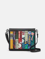 Yoshi - Vegan Leather / Faux Leather Bookworm Library Black Triple Gusset Flap Over Bag