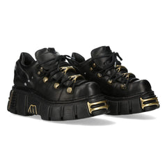 NEW ROCK -  M-120N-C116 Black Leather Lace Up Tower Shoes