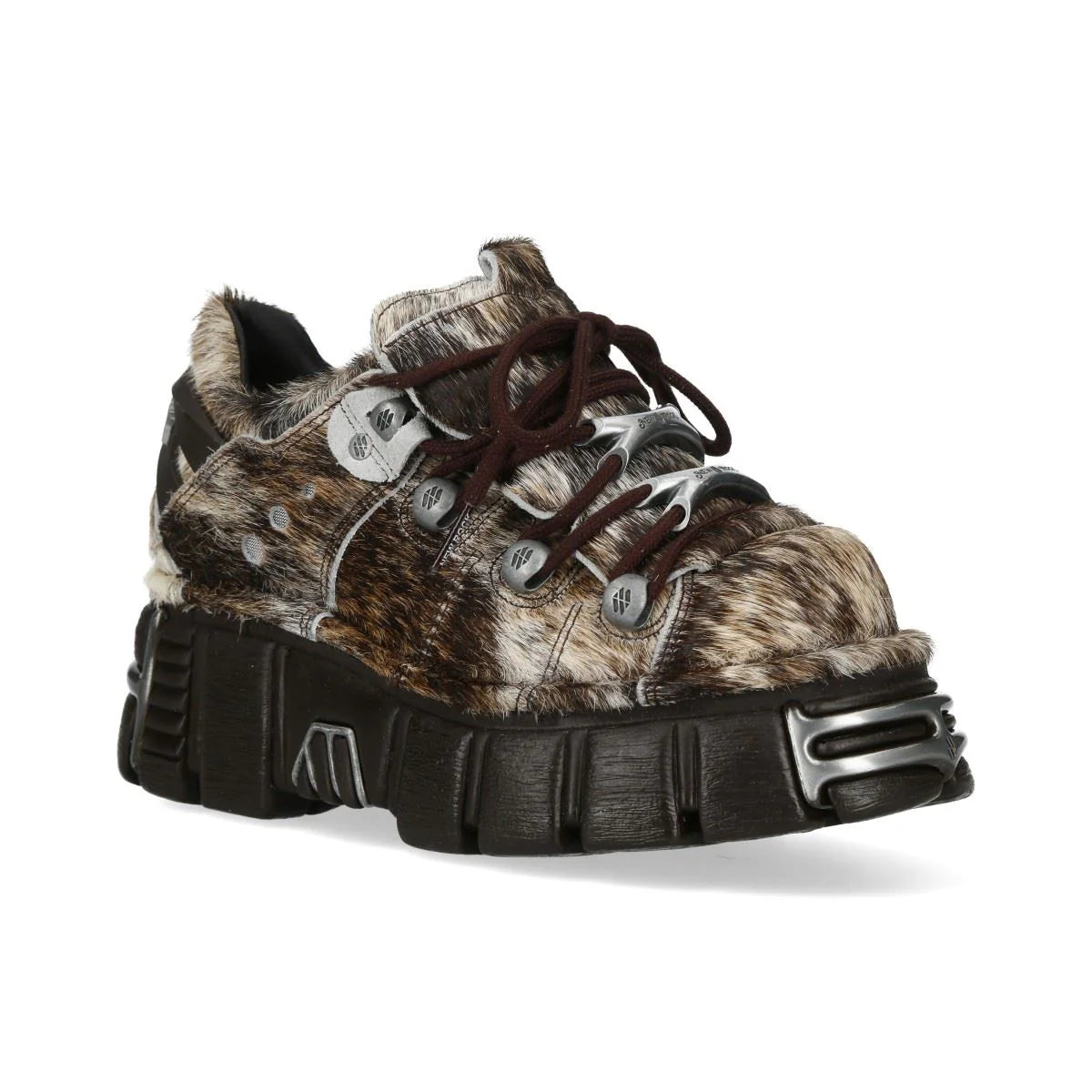 NEW ROCK -  M-120N-C114 Cow Fur Lace Up Tower Shoes