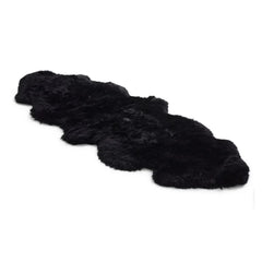 Large Silky Soft Black Genuine Sheepskin Rug