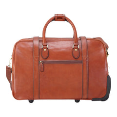 Deep Tan Leather Wheeled Cabin Holdall With Detachable Shoulder Strap