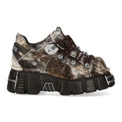 NEW ROCK -  M-120N-C114 Cow Fur Lace Up Tower Shoes