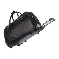 Black Leather Wheeled Cabin Holdall With Detachable Shoulder Strap