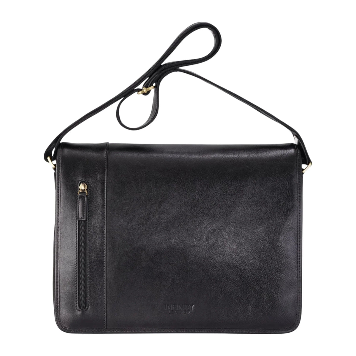 Black Vintage Leather Flap Over Laptop Messenger Satchel