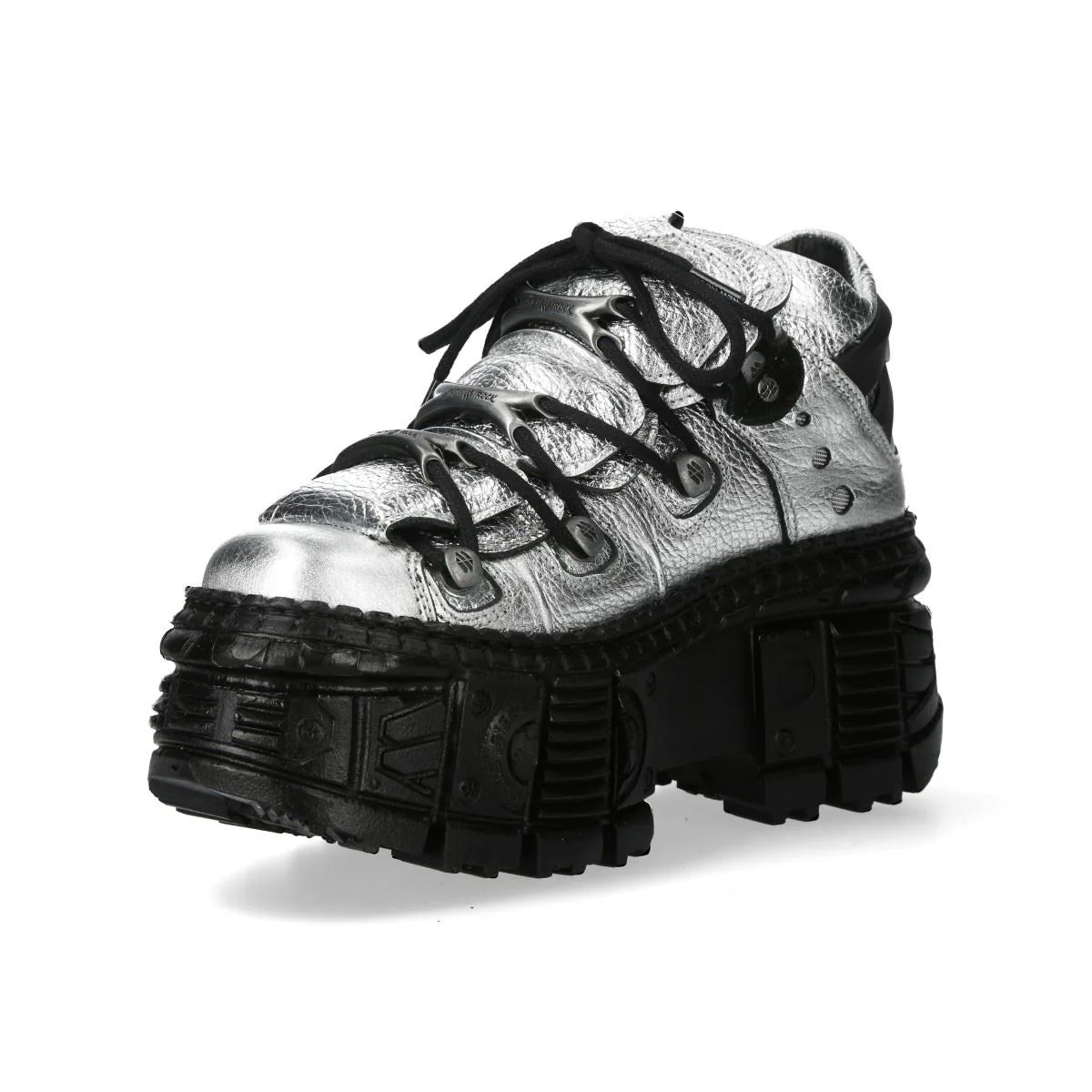 NEW ROCK - M-106WALL-C16 Metallic Silver Leather Platform Boots