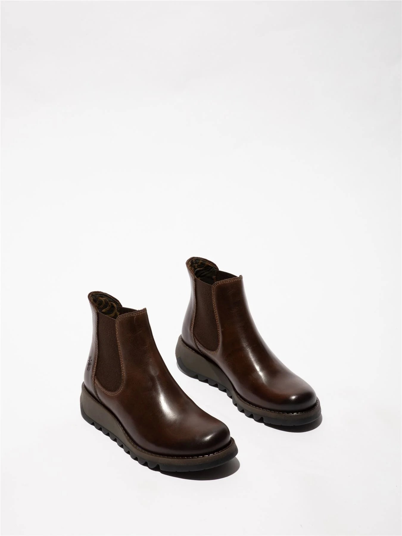 Fly London - SALV Women's Brown Leather Wedge Chelsea Boots