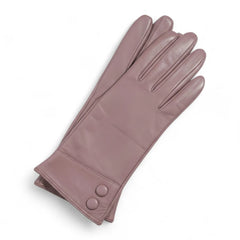 Womens Nude Italian Leather Gloves with Button Detail & Wool Lining
