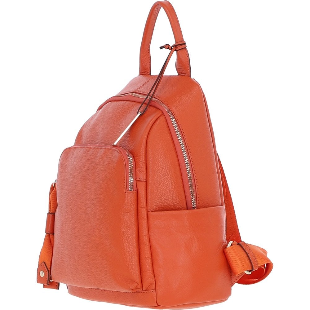 Ladies Orange Leather Rucksack