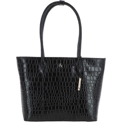 Ladies Crocodile Effect Large Black Leather Shopper Bag