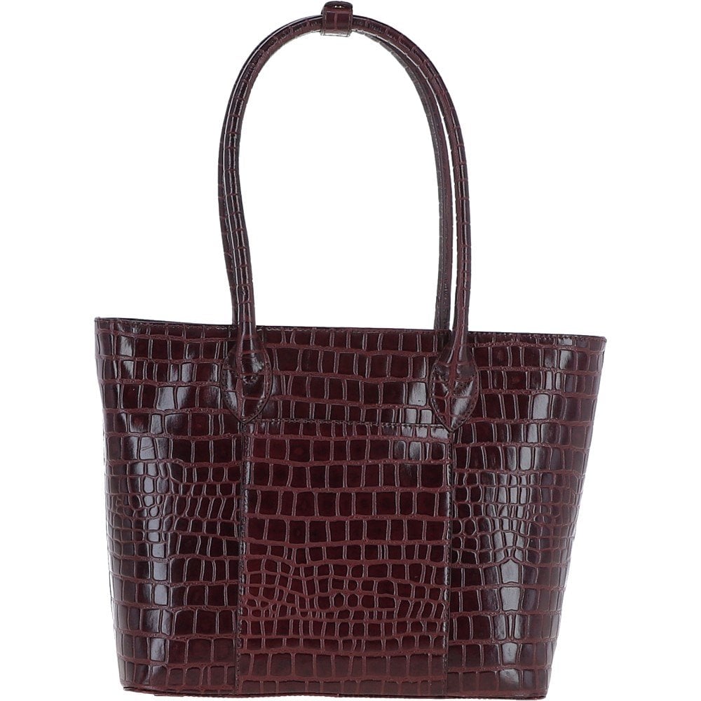 Ladies Crocodile Effect Large Bordeaux Leather Shopper Bag
