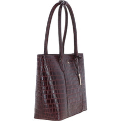 Ladies Crocodile Effect Large Bordeaux Leather Shopper Bag