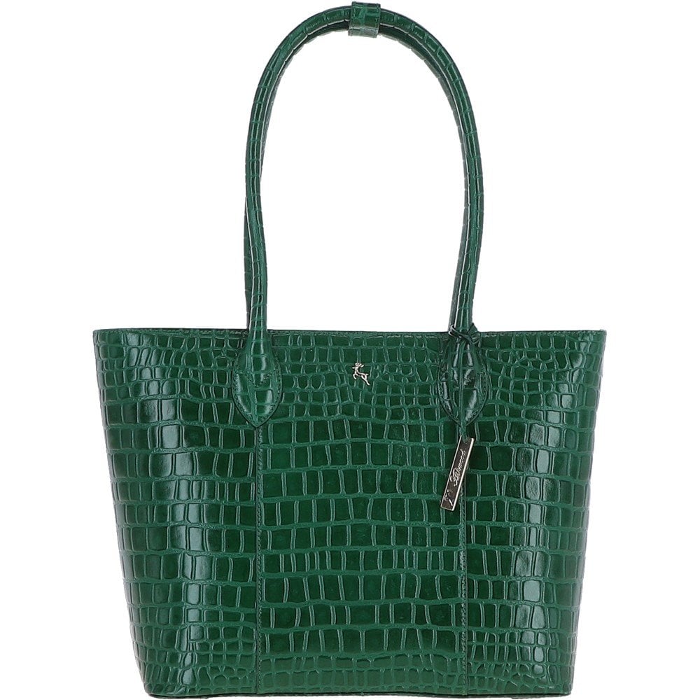 Ladies Crocodile Effect Large Bottle Green Leather Shopper Bag