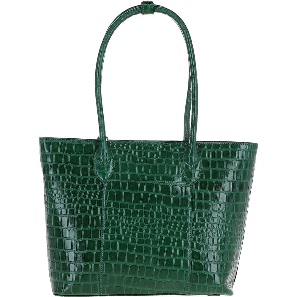 Ladies Crocodile Effect Large Bottle Green Leather Shopper Bag