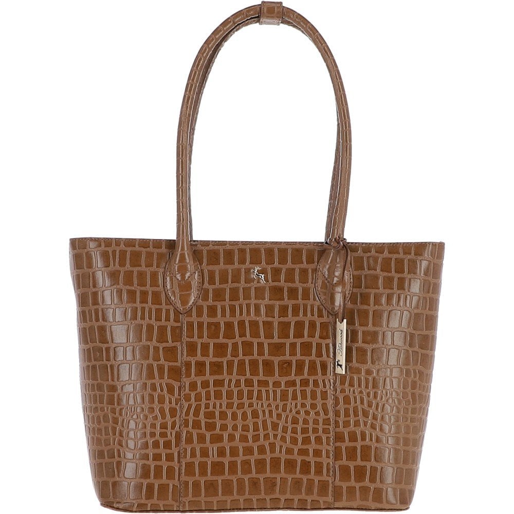 Ladies Crocodile Effect Large Tan Leather Shopper Bag