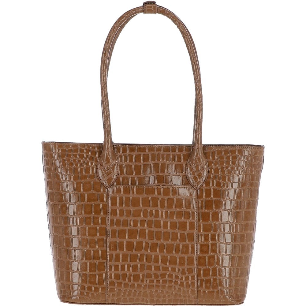 Ladies Crocodile Effect Large Tan Leather Shopper Bag