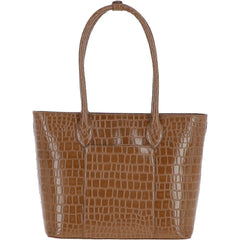 Ladies Crocodile Effect Large Tan Leather Shopper Bag
