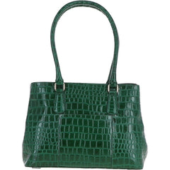 Ladies Crocodile Effect Bottle Green Leather Dual Compartment Shoulder Bag