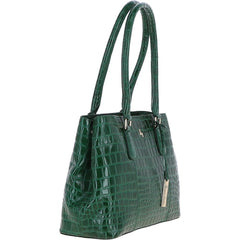 Ladies Crocodile Effect Bottle Green Leather Dual Compartment Shoulder Bag