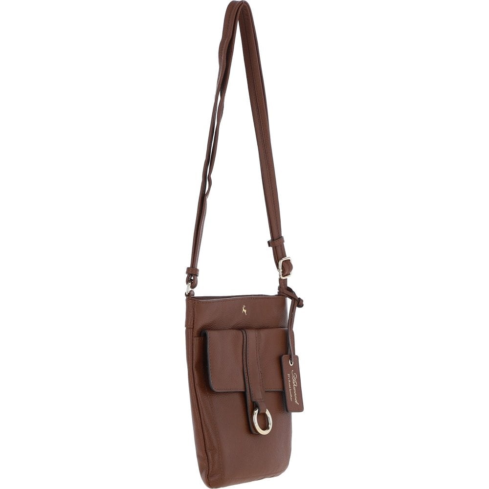Ladies Dark Tan Leather Cross Body Bag