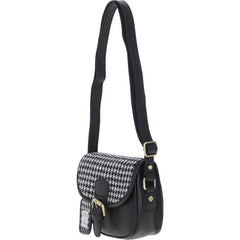 Ladies Black Leather & Harris Tweed Saddle Bag