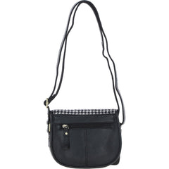Ladies Black Leather & Harris Tweed Saddle Bag
