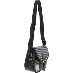 Ladies Black Leather & Harris Tweed Saddle Bag