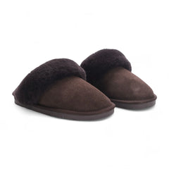 Womens Brown Genuine Sheepskin Mule Slippers: Luna