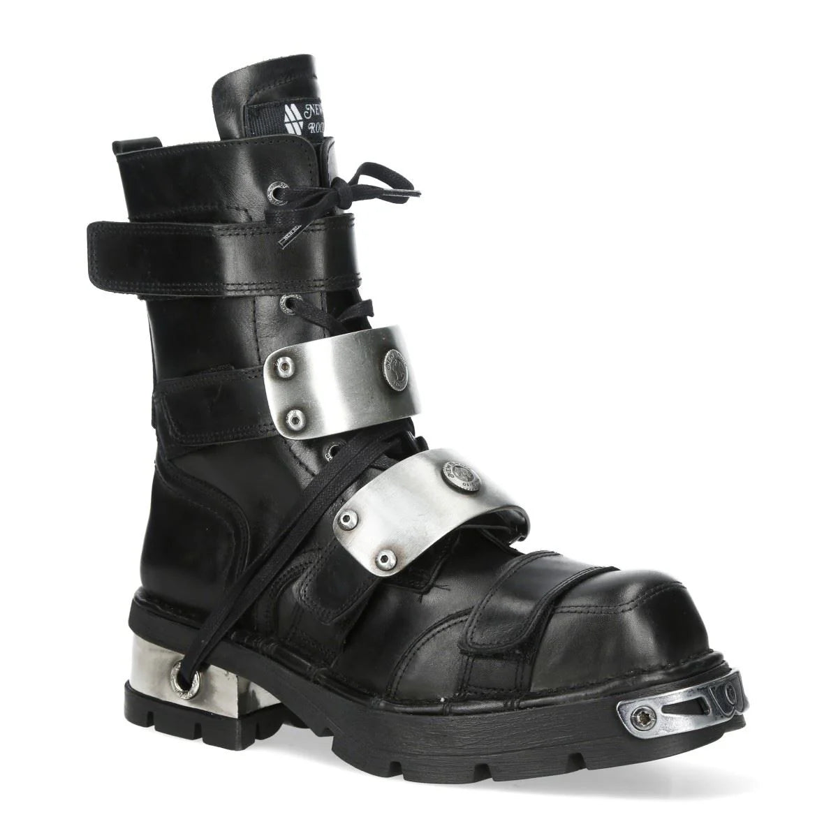 NEW ROCK - MET048-C9 Metallic Black Leather Chunky High Boots